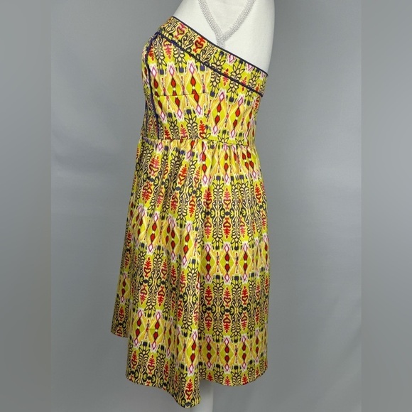 Flying Tomato Strapless Mini Dress Lemon Yellow Fit & Flare Purple Piping Small - Picture 4 of 9